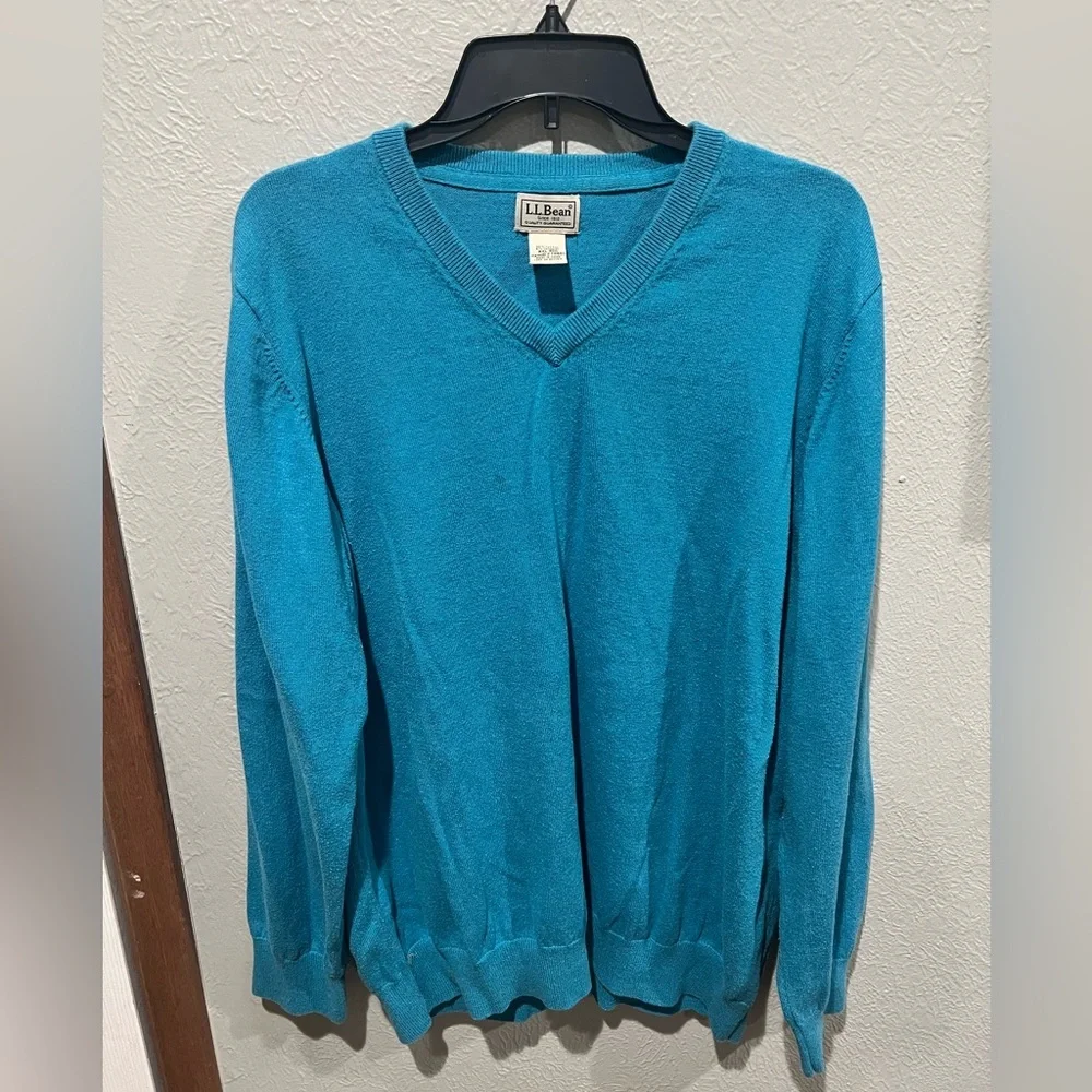 L.L. Bean Men's Bright Teal V-Neck Sweater Cotton Cashmere Blend Size XXL
